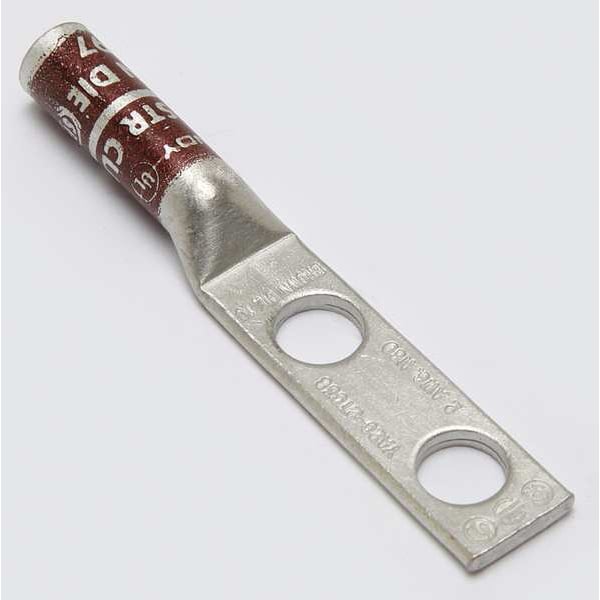 Burndy Two Hole Lug Compression Connector, 2 AWG, Stud Size: 3/8 in - YA2C2TC38