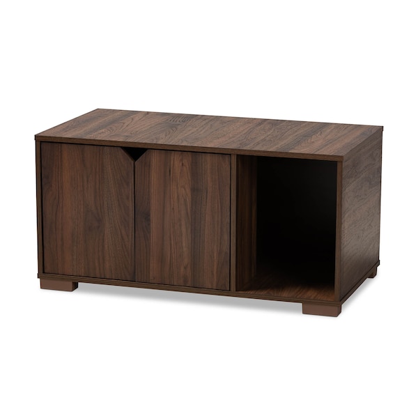 Baxton Studio Jasper Walnut Brown Finished 2-Door Wood Cat Litter Box Cover House - 157-9544