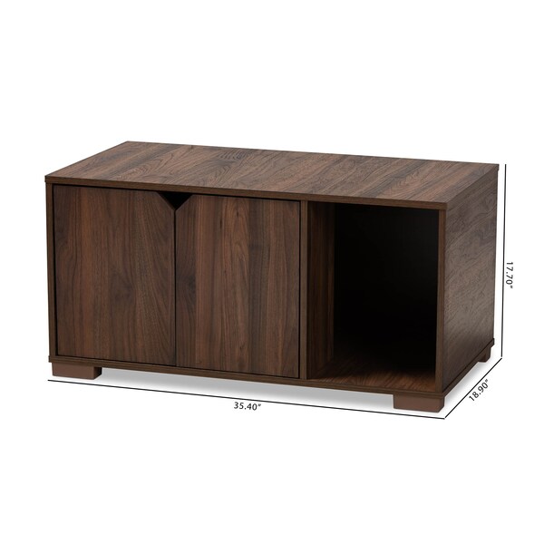 Baxton Studio Jasper Walnut Brown Finished 2-Door Wood Cat Litter Box Cover House - 157-9544