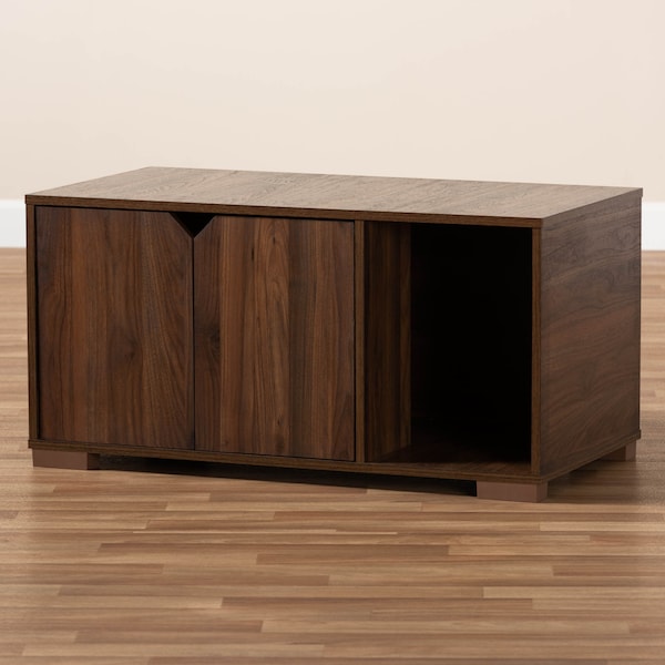 Baxton Studio Jasper Walnut Brown Finished 2-Door Wood Cat Litter Box Cover House - 157-9544