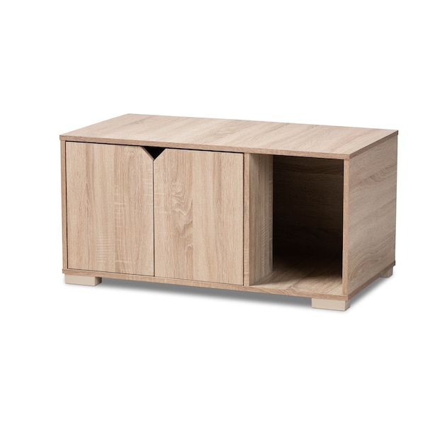 Baxton Studio Jasper Oak Finished 2-Door Wood Cat Litter Box Cover House - 157-9543