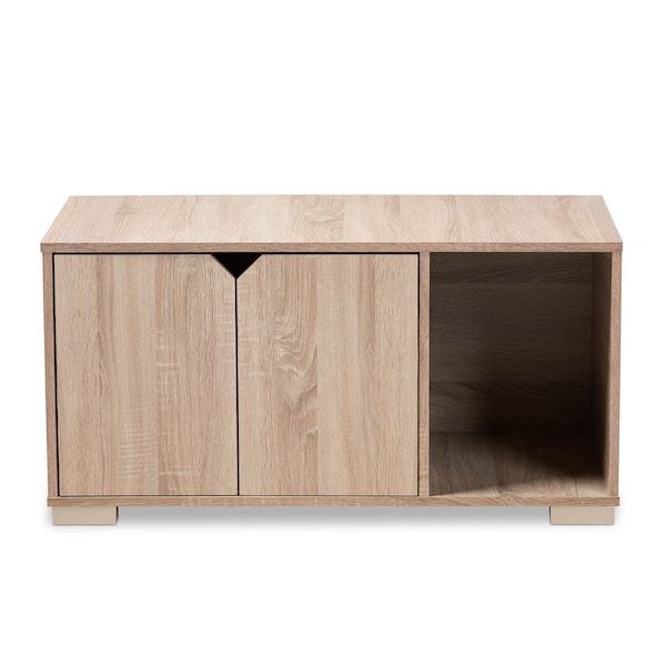Baxton Studio Jasper Oak Finished 2-Door Wood Cat Litter Box Cover House - 157-9543