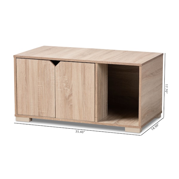 Baxton Studio Jasper Oak Finished 2-Door Wood Cat Litter Box Cover House - 157-9543