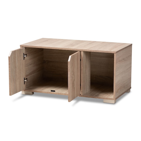 Baxton Studio Jasper Oak Finished 2-Door Wood Cat Litter Box Cover House - 157-9543