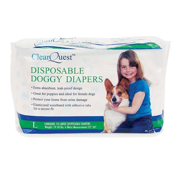 Clearquest Disposable Large Doggy Diapers, 12 to 24 in W - US948 18