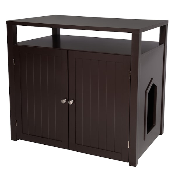 Arf Pets Cat Litter Box Enclosure, Furniture Large Box House with Table - APCATBXLG