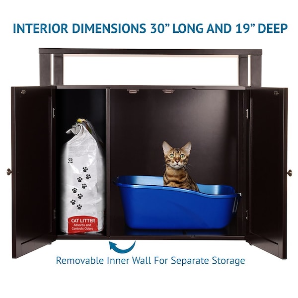 Arf Pets Cat Litter Box Enclosure, Furniture Large Box House with Table - APCATBXLG