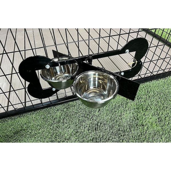K9 Kennel Store Dog Bone Swivel Bowl Bracket and Metal Bowls - K9-SBB-SBDB