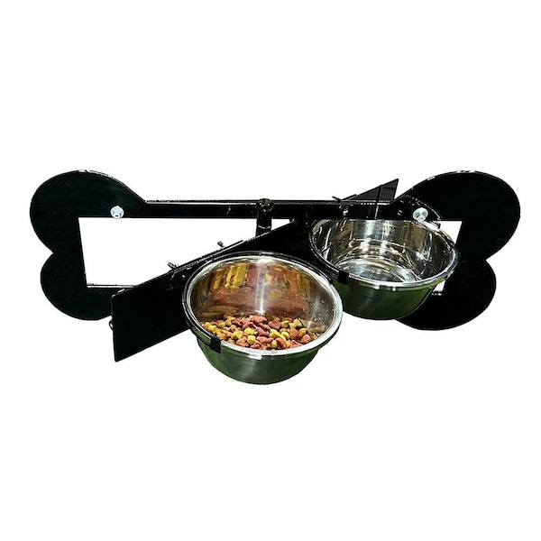 K9 Kennel Store Dog Bone Swivel Bowl Bracket and Metal Bowls - K9-SBB-SBDB
