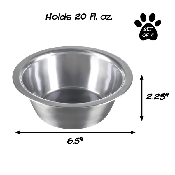 Pet Adobe Set of 2 Stainless Steel Hanging Pet Bowls, Cage, Kennel, for Food and Water, Dogs / Cats, 20-Fl Oz - 549386BEY