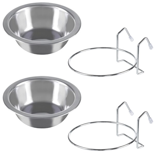 Pet Adobe Set of 2 Stainless Steel Hanging Pet Bowls, Cage, Kennel, for Food and Water, Dogs / Cats, 20-Fl Oz - 549386BEY