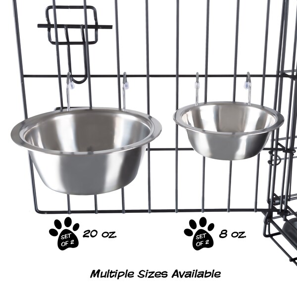 Pet Adobe Set of 2 Stainless Steel Hanging Pet Bowls, Cage, Kennel, for Food and Water, Dogs / Cats, 20-Fl Oz - 549386BEY