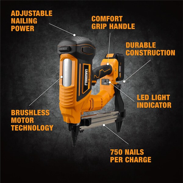 Freeman 20V Cordless Concrete Strip Pin Nailer Kit With 4Ah Battery, Quick Charger & Blow Mold Case - PE20VCSPN40