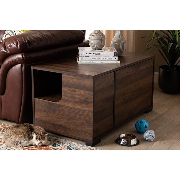 Believercreyente Baxton Studio Connor Walnut Brown Finished 2-Door Cat Litter Box Cover House - BE1675611