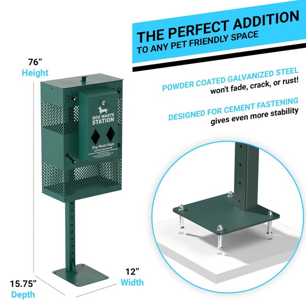 Flash Furniture GN Rectangle Pet Waste Station with Bag Dispenser - YAN-G5S065425-GG