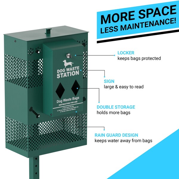 Flash Furniture GN Rectangle Pet Waste Station with Bag Dispenser - YAN-G5S065425-GG