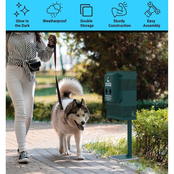 Flash Furniture GN Rectangle Pet Waste Station with Bag Dispenser - YAN-G5S065425-GG