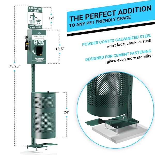 Flash Furniture Green Pet Waste Station with Pedal Trash Can-Bags - YAN-HL1I55425-GG