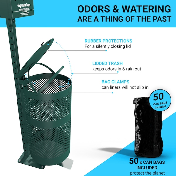 Flash Furniture Green Pet Waste Station with Pedal Trash Can-Bags - YAN-HL1I55425-GG