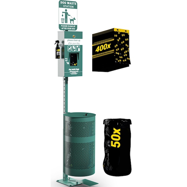 Flash Furniture Green Pet Waste Station with Pedal Trash Can-Bags - YAN-HL1I55425-GG