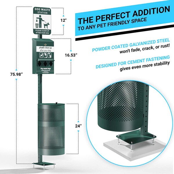 Flash Furniture Green Glow in the Dark Pet Waste Station with Bags - YAN-XZYO45425-GG