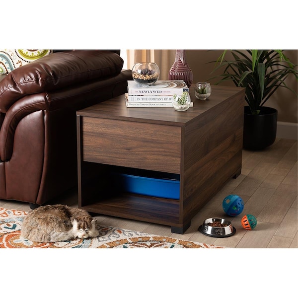 Believercreyente Baxton Studio Skylar Walnut Brown Finished Cat Litter Box Cover House - BE1675059