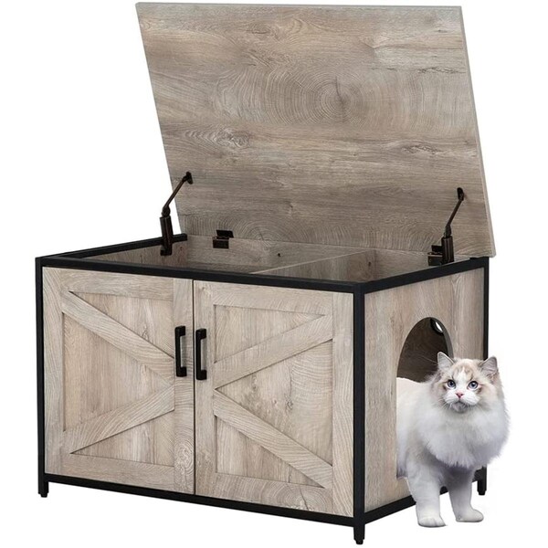 Unipaws Cat Litter Box Enclosure with Frame Open Top -  Weathered Grey - UH5153