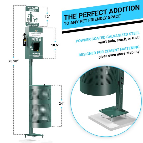 Flash Furniture Green Glow in the Dark Pet Waste Station with Bags - YAN-NNRE55425-GG