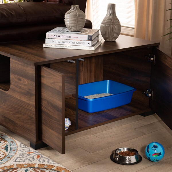 Baxton Studio Connor Walnut Brown Finished 2-Door Cat Litter Box Cover House - 166-10744