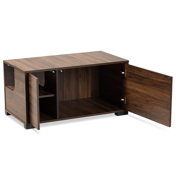 Baxton Studio Connor Walnut Brown Finished 2-Door Cat Litter Box Cover House - 166-10744