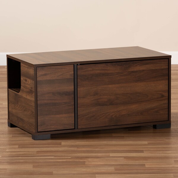Baxton Studio Connor Walnut Brown Finished 2-Door Cat Litter Box Cover House - 166-10744