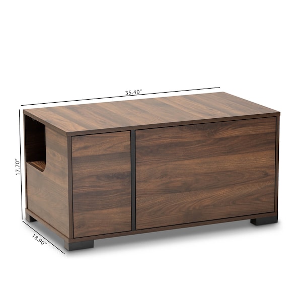 Baxton Studio Connor Walnut Brown Finished 2-Door Cat Litter Box Cover House - 166-10744