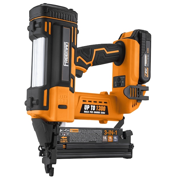 Freeman Electric 20V 3-In-1 Cordless 16/18 Gauge Nailer & Stapler With Canvas Bag - PE20V31618G