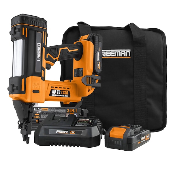 Freeman Electric 20V 3-In-1 Cordless 16/18 Gauge Nailer & Stapler With Canvas Bag - PE20V31618G