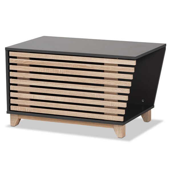 Baxton Studio Eckhart ModernTwo-Tone Dark Grey and Oak Finished Wood Cat Litter Box Cover House - 194-11760-ZORO