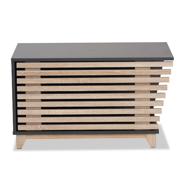 Baxton Studio Eckhart ModernTwo-Tone Dark Grey and Oak Finished Wood Cat Litter Box Cover House - 194-11760-ZORO