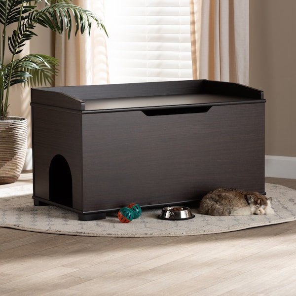 Baxton Studio Mariam ModernDark Brown Finished Wood Cat Litter Box Cover House - 194-11765-ZORO