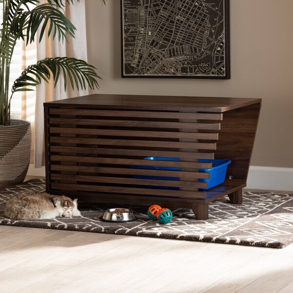 Baxton Studio Eckhart ModernWalnut Brown Finished Wood Cat Litter Box Cover House - 194-11761-ZORO