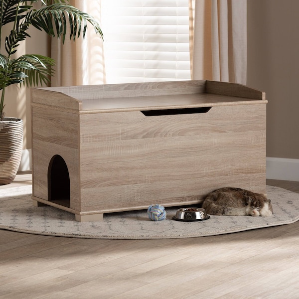 Baxton Studio Mariam ModernOak Finished Wood Cat Litter Box Cover House - 194-11763-ZORO