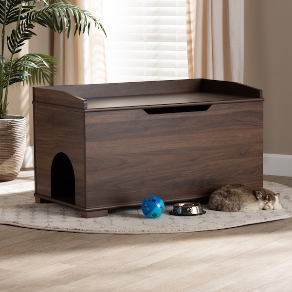 Baxton Studio Mariam ModernWalnut Brown Finished Wood Cat Litter Box Cover House - 194-11764-ZORO
