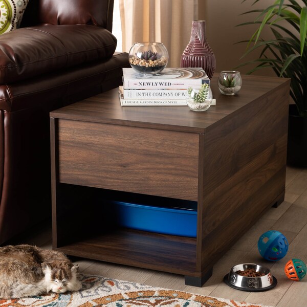 Baxton Studio Skylar Walnut Brown Finished Cat Litter Box Cover House - 166-10742