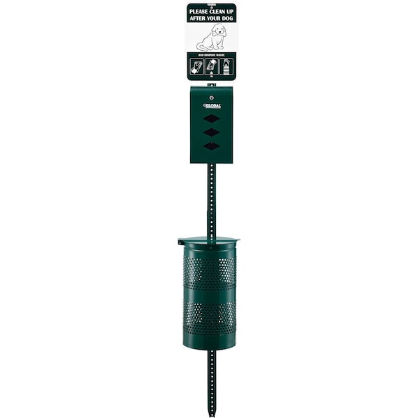 Global Industrial Steel Pet Waste Station With Rolled Waste Bags, Green - 695795
