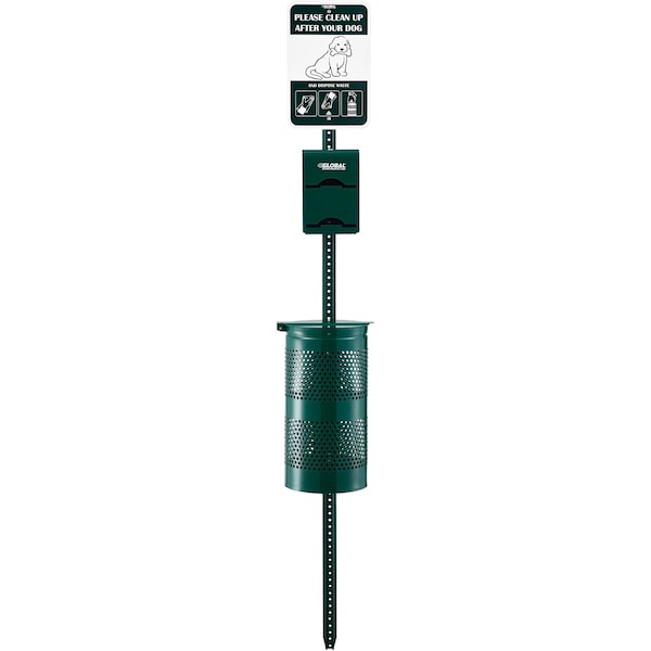 Global Industrial Steel Pet Waste Station With Tie-Handle Waste Bags, Green - 695796