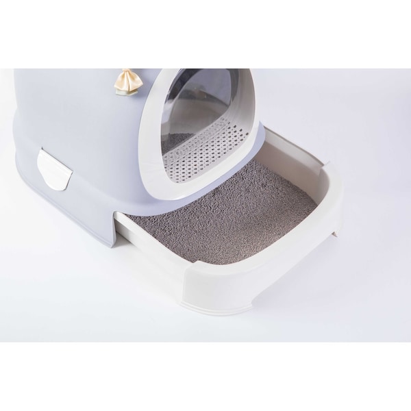 Pawsmark Fully Enclosed Hooded Litter Pan with Front Entry Odor Close Door, Cat Litter Scoop Included - QI003672