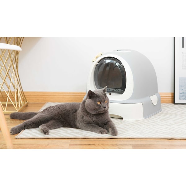 Pawsmark Fully Enclosed Hooded Litter Pan with Front Entry Odor Close Door, Cat Litter Scoop Included - QI003672
