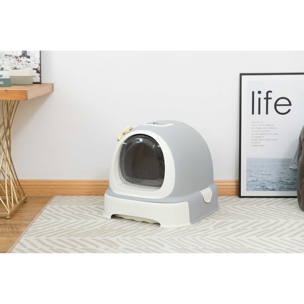 Pawsmark Fully Enclosed Hooded Litter Pan with Front Entry Odor Close Door, Cat Litter Scoop Included - QI003672