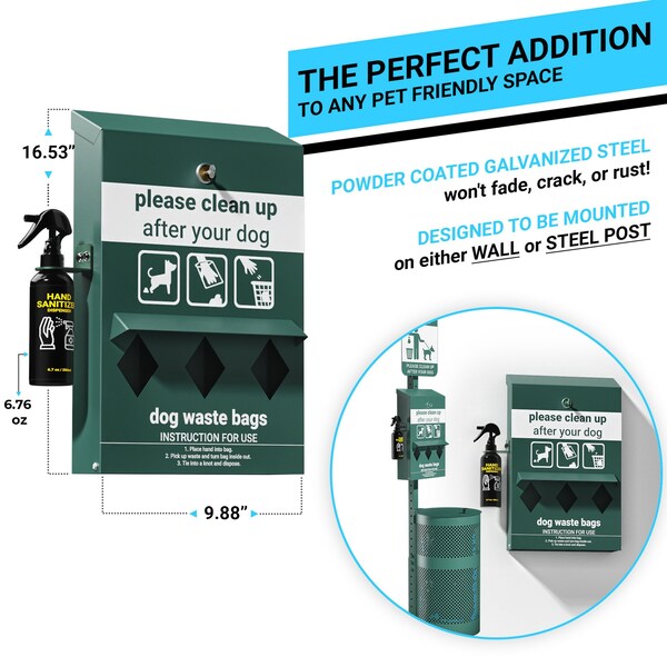 Flash Furniture Green Locking Mountable Pet Waste Bag Dispenser - YAN-Y2V045425-GG