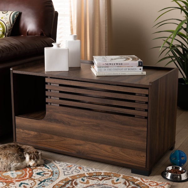 Baxton Studio Claire Walnut Brown Finished Cat Litter Box Cover House - 166-10741