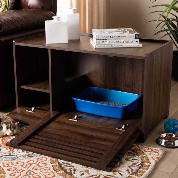 Baxton Studio Claire Walnut Brown Finished Cat Litter Box Cover House - 166-10741