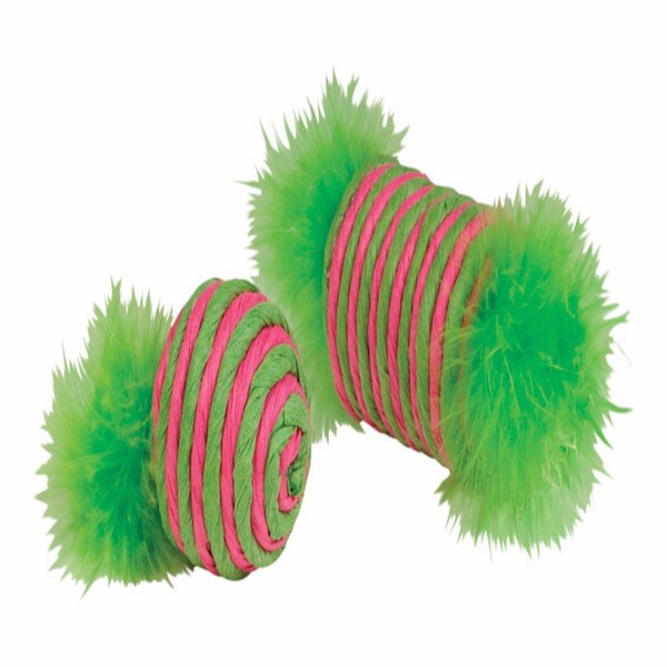 Kylies Chomper Kylies Brights Assorted Raffia Raffia Spool and Ball with Feather Cat Toy Large 2 pk - IDC10075
